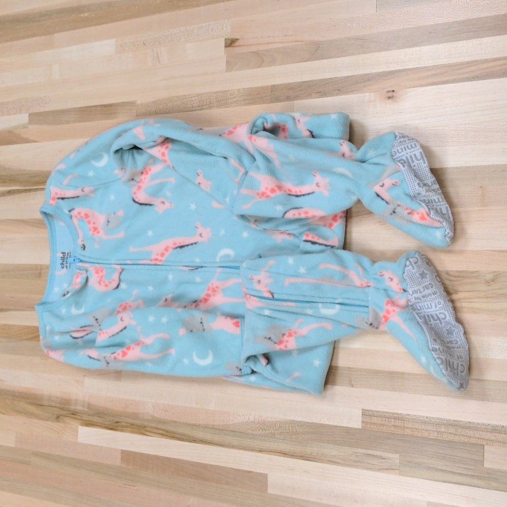 Carter's Girls Blue Pink Sloth Fleece Footie Pajamas Size 3T